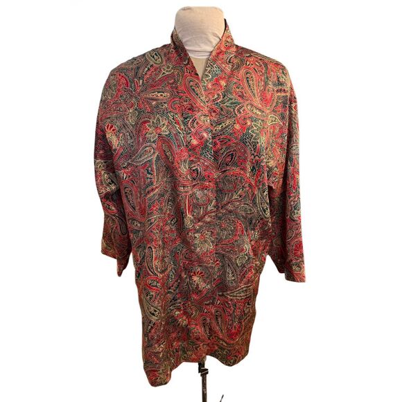 Victoria's Secret Satin Robe Red/Green/Gold Paisley One Size Vintage Kimono - Picture 3 of 10